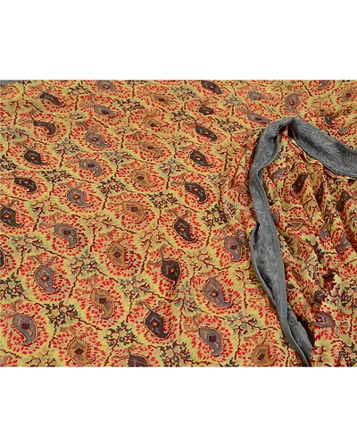 Sanskriti Vintage Sarees From India Yellow Georgette Printed Sari Craft Fabric, PRG-12989-Yellow-Printed Floral Design-Poly Georgette-12