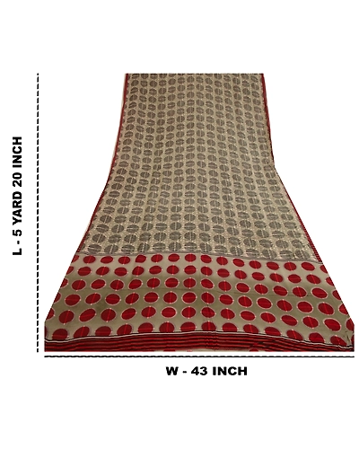 Sanskriti Vintage Sarees Red/Gray Pure Georgette Silk Printed Sari Craft Fabric, PRG-12991-Red &amp; Gray-Printed Floral Design-Pure Georgette Silk-4