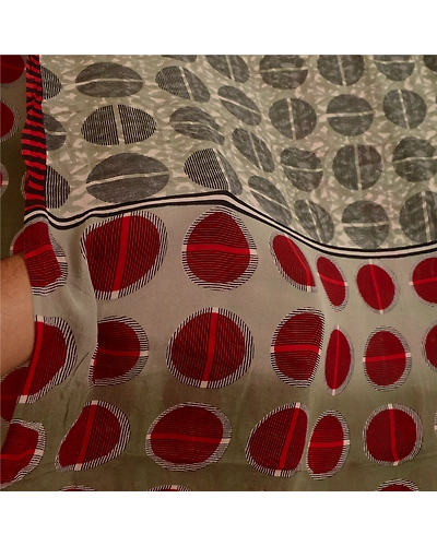 Sanskriti Vintage Sarees Red/Gray Pure Georgette Silk Printed Sari Craft Fabric, PRG-12991-Red &amp; Gray-Printed Floral Design-Pure Georgette Silk-5