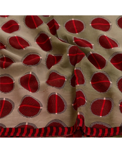 Sanskriti Vintage Sarees Red/Gray Pure Georgette Silk Printed Sari Craft Fabric, PRG-12991-Red &amp; Gray-Printed Floral Design-Pure Georgette Silk-8