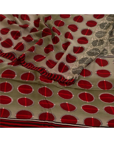 Sanskriti Vintage Sarees Red/Gray Pure Georgette Silk Printed Sari Craft Fabric, PRG-12991-Red &amp; Gray-Printed Floral Design-Pure Georgette Silk-9