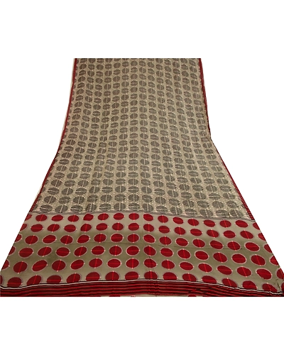 Sanskriti Vintage Sarees Red/Gray Pure Georgette Silk Printed Sari Craft Fabric, PRG-12991-Red &amp; Gray-Printed Floral Design-Pure Georgette Silk-10