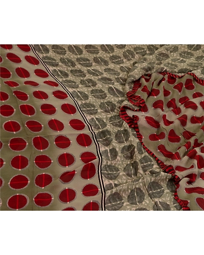 Sanskriti Vintage Sarees Red/Gray Pure Georgette Silk Printed Sari Craft Fabric, PRG-12991-Red &amp; Gray-Printed Floral Design-Pure Georgette Silk-11