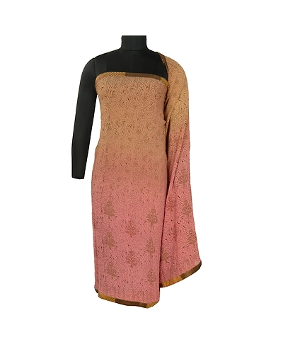 Sanskriti Vintage Sarees Pink/Beige Pure Georgette Silk Print Sari Craft Fabric, PRG-12998-Pink &amp; Beige-Printed Floral Design-Pure Georgette Silk-3