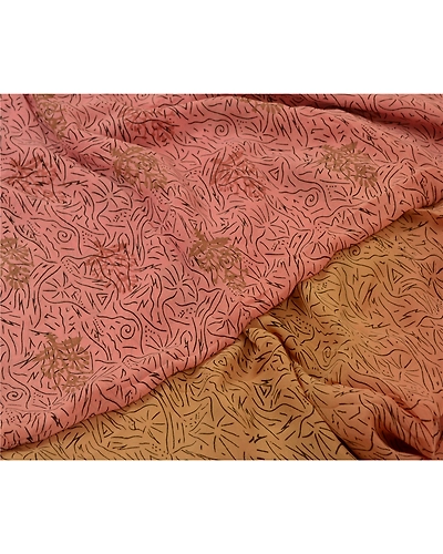 Sanskriti Vintage Sarees Pink/Beige Pure Georgette Silk Print Sari Craft Fabric, PRG-12998-Pink &amp; Beige-Printed Floral Design-Pure Georgette Silk-4