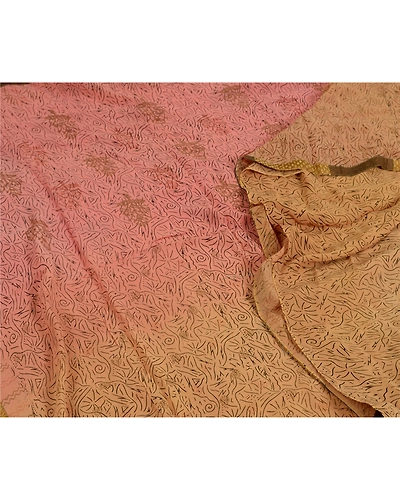 Sanskriti Vintage Sarees Pink/Beige Pure Georgette Silk Print Sari Craft Fabric, PRG-12998-Pink &amp; Beige-Printed Floral Design-Pure Georgette Silk-12