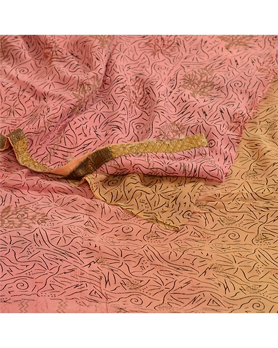 Sanskriti Vintage Sarees Pink/Beige Pure Georgette Silk Print Sari Craft Fabric, PRG-12998-Pink &amp; Beige-Printed Floral Design-Pure Georgette Silk-13