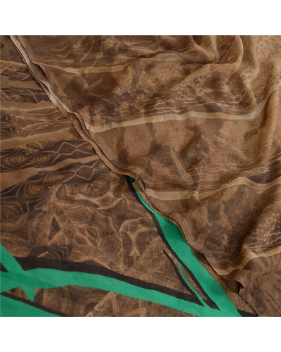 Sanskriti Vintage Sarees Indian Light-Brown Georgette Printed Sari Craft Fabric, PRG-13012-Light-Brown-Printed Floral Design-Poly Georgette-1