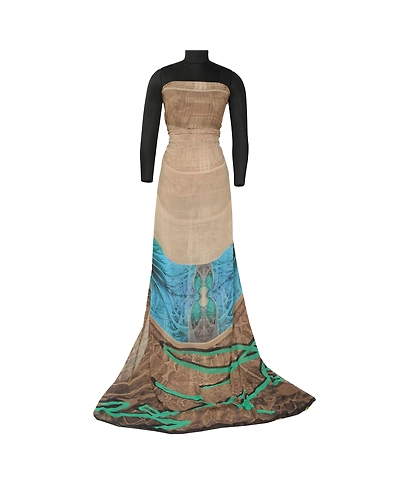 Sanskriti Vintage Sarees Indian Light-Brown Georgette Printed Sari Craft Fabric, PRG-13012-Light-Brown-Printed Floral Design-Poly Georgette-3