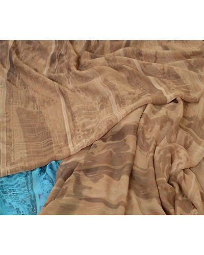 Sanskriti Vintage Sarees Indian Light-Brown Georgette Printed Sari Craft Fabric, PRG-13012-Light-Brown-Printed Floral Design-Poly Georgette-4