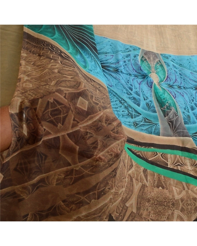 Sanskriti Vintage Sarees Indian Light-Brown Georgette Printed Sari Craft Fabric, PRG-13012-Light-Brown-Printed Floral Design-Poly Georgette-6
