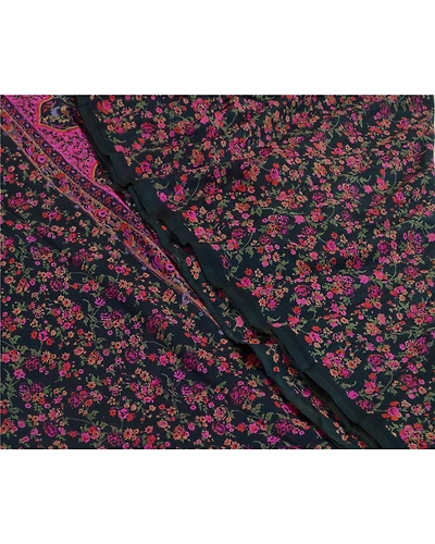 Sanskriti Vintage Sarees Indian Blue Georgette Printed Sari Floral Craft Fabric, PRG-13024-Blue-Printed Floral Design-Poly Georgette-1