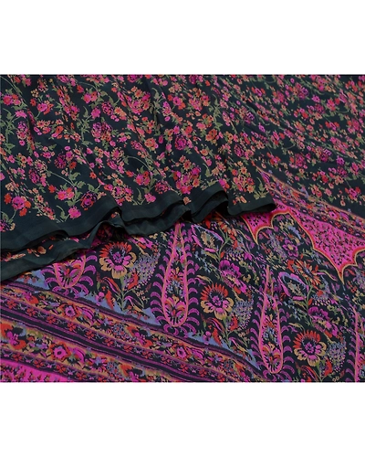 Sanskriti Vintage Sarees Indian Blue Georgette Printed Sari Floral Craft Fabric, PRG-13024-Blue-Printed Floral Design-Poly Georgette-3