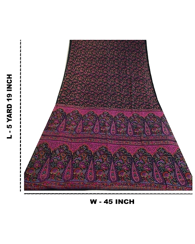 Sanskriti Vintage Sarees Indian Blue Georgette Printed Sari Floral Craft Fabric, PRG-13024-Blue-Printed Floral Design-Poly Georgette-4