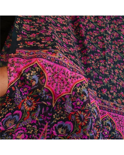Sanskriti Vintage Sarees Indian Blue Georgette Printed Sari Floral Craft Fabric, PRG-13024-Blue-Printed Floral Design-Poly Georgette-7