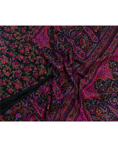 Sanskriti Vintage Sarees Indian Blue Georgette Printed Sari Floral Craft Fabric, PRG-13024-Blue-Printed Floral Design-Poly Georgette-9