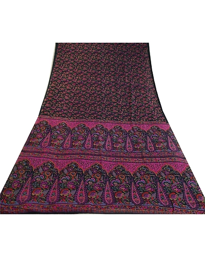 Sanskriti Vintage Sarees Indian Blue Georgette Printed Sari Floral Craft Fabric, PRG-13024-Blue-Printed Floral Design-Poly Georgette-10