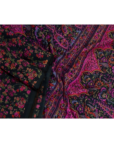 Sanskriti Vintage Sarees Indian Blue Georgette Printed Sari Floral Craft Fabric, PRG-13024-Blue-Printed Floral Design-Poly Georgette-11