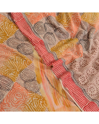 Sanskriti Vintage Sarees Hand Block Print Pure Georgette Silk Sari Craft Fabric, PRG-13025-Multicolor-Printed Floral Design-Pure Georgette Silk-1