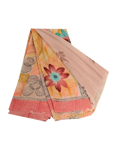 Sanskriti Vintage Sarees Hand Block Print Pure Georgette Silk Sari Craft Fabric, PRG-13025-Multicolor-Printed Floral Design-Pure Georgette Silk-2
