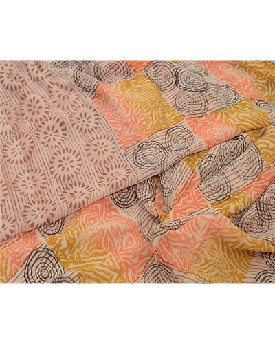 Sanskriti Vintage Sarees Hand Block Print Pure Georgette Silk Sari Craft Fabric, PRG-13025-Multicolor-Printed Floral Design-Pure Georgette Silk-3