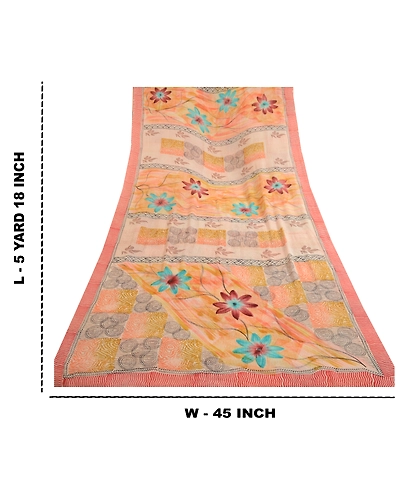 Sanskriti Vintage Sarees Hand Block Print Pure Georgette Silk Sari Craft Fabric, PRG-13025-Multicolor-Printed Floral Design-Pure Georgette Silk-4