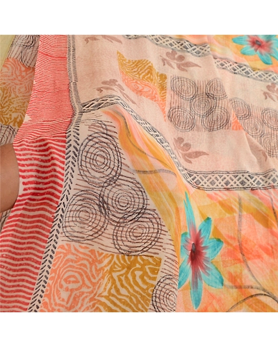 Sanskriti Vintage Sarees Hand Block Print Pure Georgette Silk Sari Craft Fabric, PRG-13025-Multicolor-Printed Floral Design-Pure Georgette Silk-5