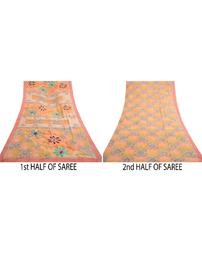 Sanskriti Vintage Sarees Hand Block Print Pure Georgette Silk Sari Craft Fabric, PRG-13025-Multicolor-Printed Floral Design-Pure Georgette Silk-6