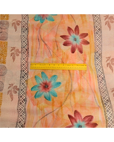 Sanskriti Vintage Sarees Hand Block Print Pure Georgette Silk Sari Craft Fabric, PRG-13025-Multicolor-Printed Floral Design-Pure Georgette Silk-7
