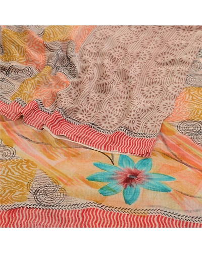 Sanskriti Vintage Sarees Hand Block Print Pure Georgette Silk Sari Craft Fabric, PRG-13025-Multicolor-Printed Floral Design-Pure Georgette Silk-9
