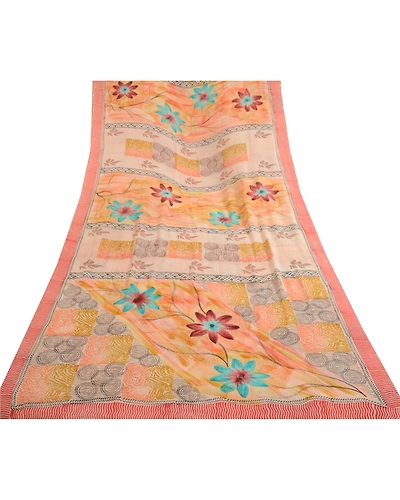 Sanskriti Vintage Sarees Hand Block Print Pure Georgette Silk Sari Craft Fabric, PRG-13025-Multicolor-Printed Floral Design-Pure Georgette Silk-10