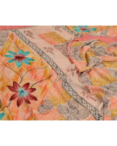 Sanskriti Vintage Sarees Hand Block Print Pure Georgette Silk Sari Craft Fabric, PRG-13025-Multicolor-Printed Floral Design-Pure Georgette Silk-11