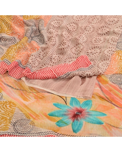 Sanskriti Vintage Sarees Hand Block Print Pure Georgette Silk Sari Craft Fabric, PRG-13025-Multicolor-Printed Floral Design-Pure Georgette Silk-12