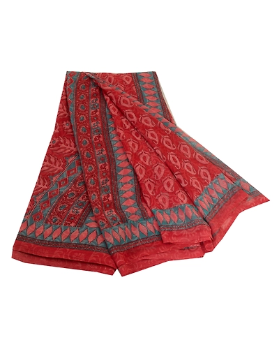 Sanskriti Vintage Sarees From India Red Printed Georgette Sari 5Yd Craft Fabric, PRG-13031-Red-Printed Floral Design-Poly Georgette-2