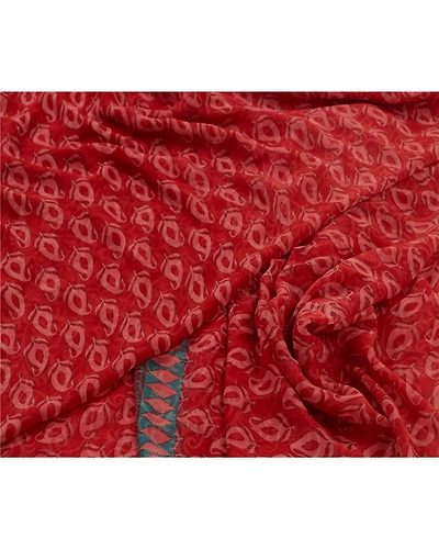 Sanskriti Vintage Sarees From India Red Printed Georgette Sari 5Yd Craft Fabric, PRG-13031-Red-Printed Floral Design-Poly Georgette-4