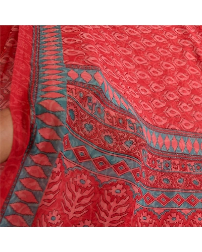 Sanskriti Vintage Sarees From India Red Printed Georgette Sari 5Yd Craft Fabric, PRG-13031-Red-Printed Floral Design-Poly Georgette-6