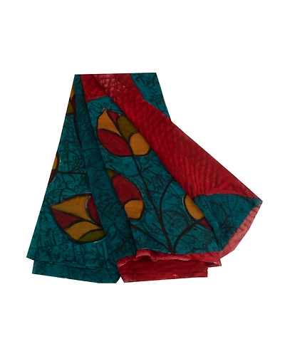Sanskriti Vintage Sarees Blue/Red Pure Georgette Silk Printed Sari Craft Fabric, PRG-13035-Blue &amp; Red-Printed Floral Design-Pure Georgette Silk-2