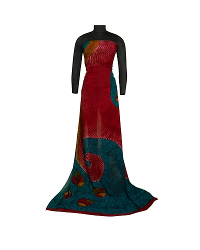 Sanskriti Vintage Sarees Blue/Red Pure Georgette Silk Printed Sari Craft Fabric, PRG-13035-Blue &amp; Red-Printed Floral Design-Pure Georgette Silk-3