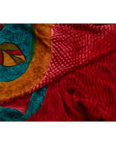Sanskriti Vintage Sarees Blue/Red Pure Georgette Silk Printed Sari Craft Fabric, PRG-13035-Blue &amp; Red-Printed Floral Design-Pure Georgette Silk-4