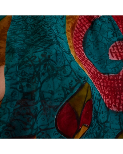 Sanskriti Vintage Sarees Blue/Red Pure Georgette Silk Printed Sari Craft Fabric, PRG-13035-Blue &amp; Red-Printed Floral Design-Pure Georgette Silk-6