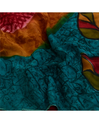 Sanskriti Vintage Sarees Blue/Red Pure Georgette Silk Printed Sari Craft Fabric, PRG-13035-Blue &amp; Red-Printed Floral Design-Pure Georgette Silk-9