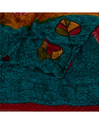 Sanskriti Vintage Sarees Blue/Red Pure Georgette Silk Printed Sari Craft Fabric, PRG-13035-Blue &amp; Red-Printed Floral Design-Pure Georgette Silk-10