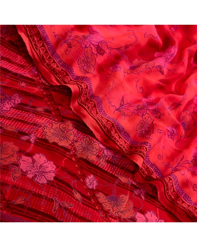 Sanskriti Vintage Sarees Red Tie-Dye Pure Georgette Silk Print Sari Craft Fabric, PRG-13042-Red-Tie-Dye-Pure Georgette Silk-1
