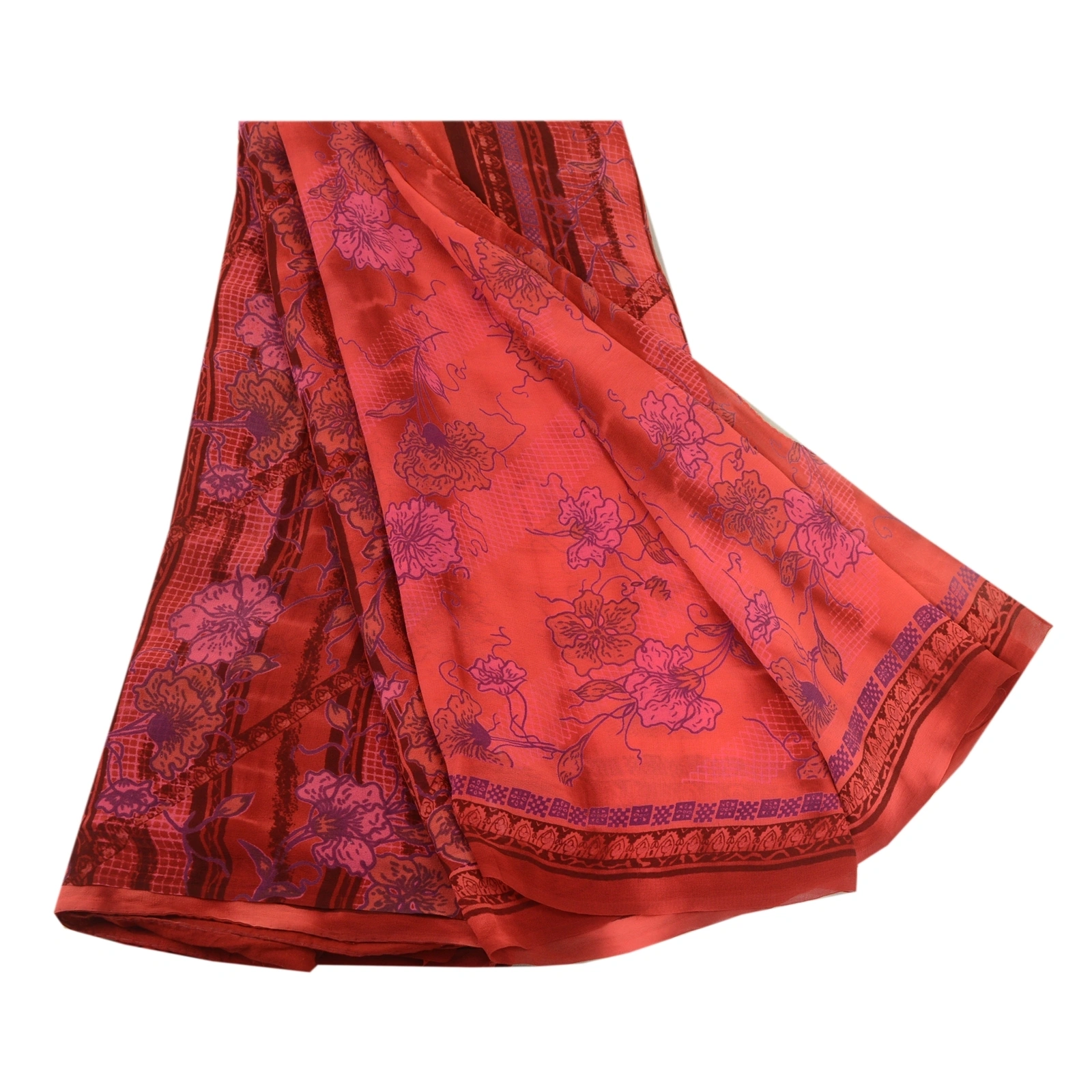 Sanskriti Vintage Sarees Red Tie-Dye Pure Georgette Silk Print Sari Craft Fabric, PRG-13042-Red-Tie-Dye-Pure Georgette Silk-2