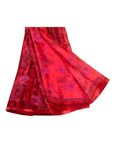 Sanskriti Vintage Sarees Red Tie-Dye Pure Georgette Silk Print Sari Craft Fabric, PRG-13042-Red-Tie-Dye-Pure Georgette Silk-2
