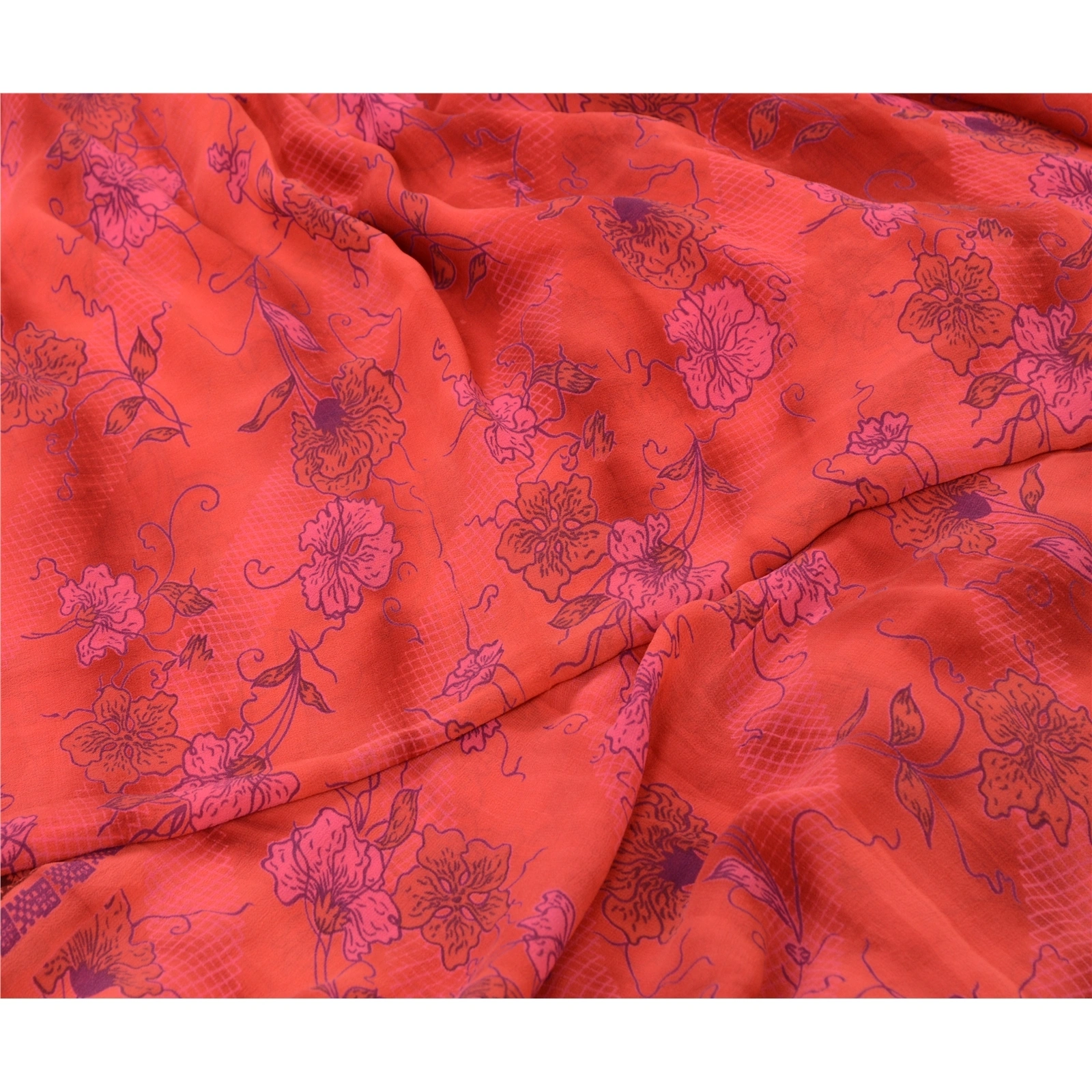 Sanskriti Vintage Sarees Red Tie-Dye Pure Georgette Silk Print Sari Craft Fabric, PRG-13042-Red-Tie-Dye-Pure Georgette Silk-4