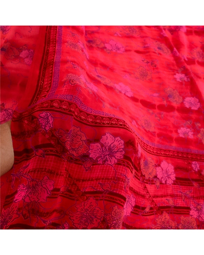 Sanskriti Vintage Sarees Red Tie-Dye Pure Georgette Silk Print Sari Craft Fabric, PRG-13042-Red-Tie-Dye-Pure Georgette Silk-6