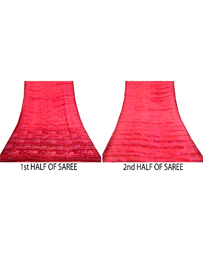 Sanskriti Vintage Sarees Red Tie-Dye Pure Georgette Silk Print Sari Craft Fabric, PRG-13042-Red-Tie-Dye-Pure Georgette Silk-7