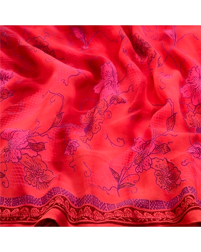 Sanskriti Vintage Sarees Red Tie-Dye Pure Georgette Silk Print Sari Craft Fabric, PRG-13042-Red-Tie-Dye-Pure Georgette Silk-9