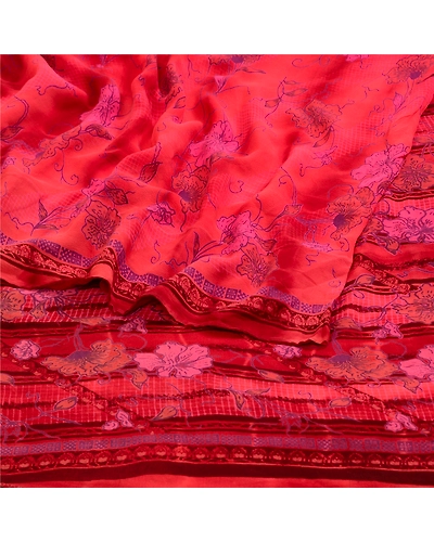 Sanskriti Vintage Sarees Red Tie-Dye Pure Georgette Silk Print Sari Craft Fabric, PRG-13042-Red-Tie-Dye-Pure Georgette Silk-10